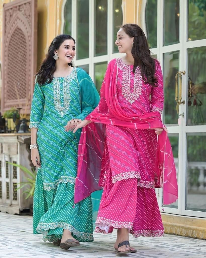 Buy Rajputana Camisa Cotton Floral Printed Alia Cut Kurti Sharara AMD  Dupatta Set for Women Ethnic Wear (M, Green) at Amazon.in